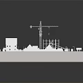 Cartoon City Construction Model With Crane Buildings Green Areas And Roads