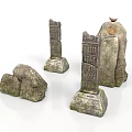 Ancient Stone Carved Steles With Detailed Inscriptions And Weathered Texture