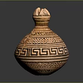 Traditional Decorative Furniture Piece In Terracotta With Intricate Geometric Patterns And Ornate Design