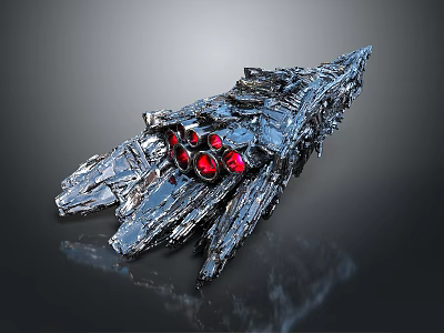 Futuristic Cosmic Spacecraft With Metallic Exterior And Red Circular Components 3d model