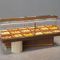 Showcase Shelf With Transparent Glass Cover Displaying Various Pastries In Divided Compartments On Wooden Base