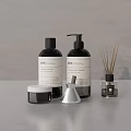 Modern Bathroom Accessories Including Hand Soap Lotion Bottles Candle Jar And Reed Diffuser 3d model