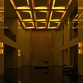 Elegant Hotel Lobby With Geometric Ceiling Lattice Feature Wall And Reception Desk
