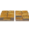 Golden Square Flaky Pastries Arranged On Stone Slabs With Savory Layers