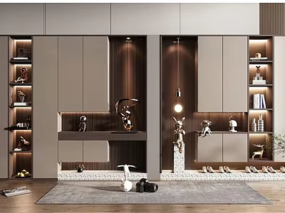 Modern Built in Shoe Cabinet with Sleek Design Lighting and Decorative Storage Elements 3d model