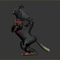 A fierce gorilla with black fur red belly and limbs standing against gray background