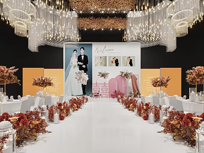 Professional Commercial Equipment for Wedding Events with LED Display Screen Stage Lighting and Table Decorations 3d model