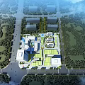Aerial View Planning of Urban Complex with Buildings Green Spaces and Roads