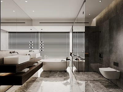 Elegant Modern Bathroom Interior Design With Freestanding Bathtub And Glass Shower Enclosure 3d model