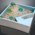 Square Concrete Planter Featuring Mini Cactus Garden with Sand and Pebbles