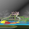 Kids Play Area With Lotus Shaped Structure Blue Water Lily Pads And Colorful Fish