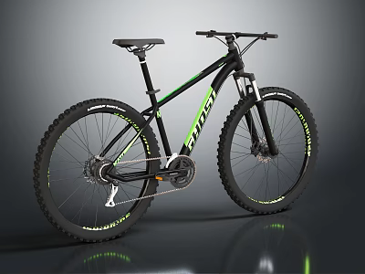 RATTI Black Mountain Bike With Green Accents And Thick Tread Tires 3d model