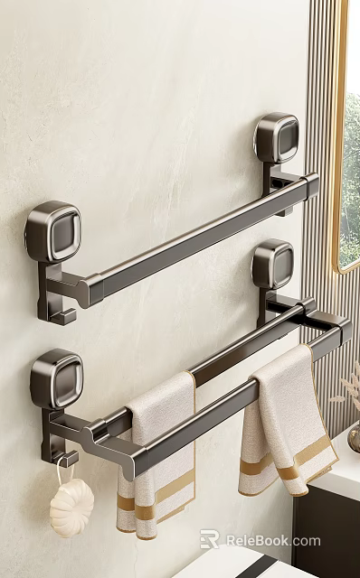 Modern Bathroom Metal Hooks With Stylish Wall Mounted Towel Rack Design 3d model 