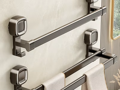 Modern Bathroom Metal Hooks With Stylish Wall Mounted Towel Rack Design 3d model