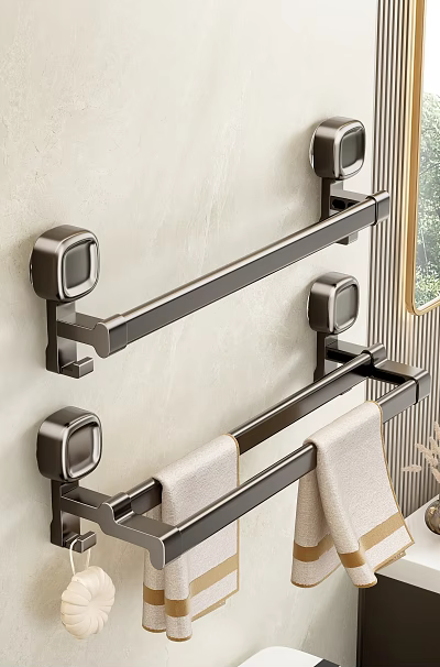 Modern Bathroom Metal Hooks With Stylish Wall Mounted Towel Rack Design 3d model
