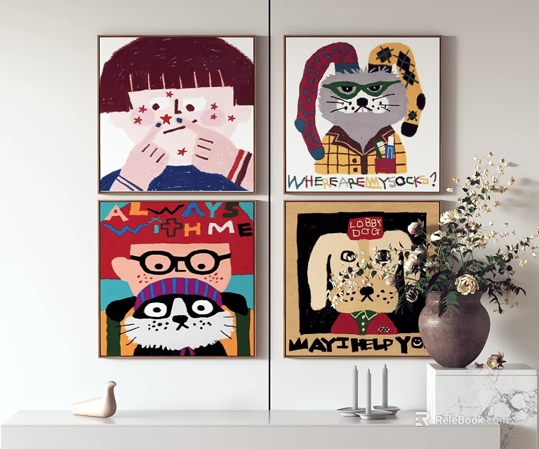 Cartoon Art Paintings As Wall Decor In Living Room 3d model 