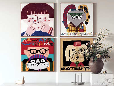 Cartoon Art Paintings As Wall Decor In Living Room 3d model