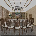 Warm Rustic Restaurant Interior With Wooden Tables Chairs Chandeliers And Indoor Tree