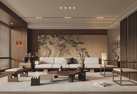 Middle Ancient New Chinese Living Room 3d model