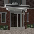 Elegant Entry Door With Glass Panels In Red Brick Building White Frame And Windows