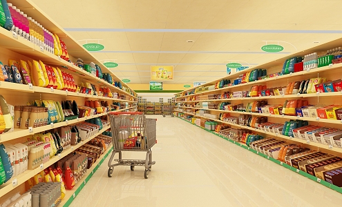 modern supermarket shelves 3d model