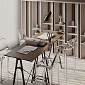 Modern Desk Interior With Transparent Chairs Bookshelf Table Lamp And Newspaper