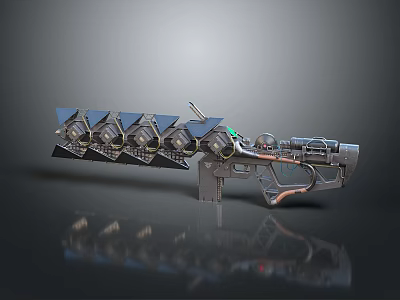 Futuristic Sci-Fi Weapon 3D Model With Metallic Parts Green Energy Core And Multiple Barrels 3d model
