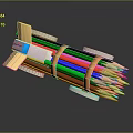 Colorful Pencils Neatly Organized In Wooden Holder With Elastic Bands