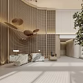 Luxurious Beauty Hair Salon Interior With Brown Sofas Marble Coffee Table And Green Plants