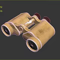 Vintage Yellow Binoculars With Red Knobs Green Lenses For Scenic Landscape Viewing On Dark Reflective Surface 3d model