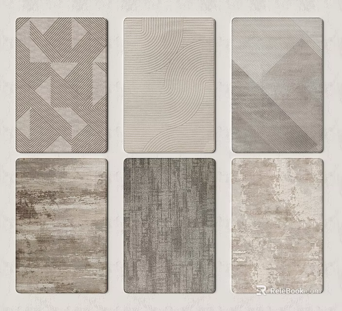 Contemporary Square Area Rugs Featuring Geometric Wavy Lines Wood Grain And Beige Gray Tones 3d model 