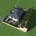 Two Story Detached Villa With Black Tiles Roof Parking Space Green Lawn And Swimming Pool