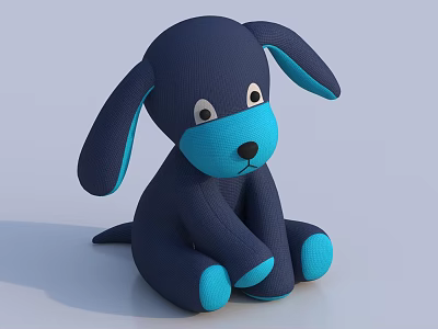Dark Blue And Light Blue Knitted Stuffed Dog Toy Sitting With Big Ears Cute Face 3d model