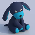 Dark Blue And Light Blue Knitted Stuffed Dog Toy Sitting With Big Ears Cute Face