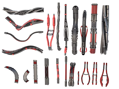 Industrial Mechanical Components Black Red Gray Hoses Pipes Clamps Curved Straight Flexible Tubes 3d model
