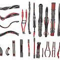 Industrial Mechanical Components Black Red Gray Hoses Pipes Clamps Curved Straight Flexible Tubes