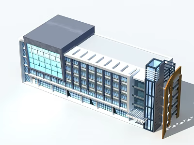 Modern Multi Storey Office Building With Glass Curtain Wall And Entrance Facade 3d model