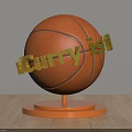 Decorative Ornament Set with Orange Basketball and Stand Golden Curry is Text on Wooden Tabletop