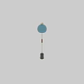 Stylish Two Floor Lamps With Blue Shades Golden Stands And Wooden Accents