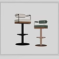 Modern Bar Stools With Light Colored And Green Seats Metal Frames And Armrests 3d model