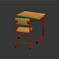 Simple Kids Desk with Wooden Tabletop Red Metal Legs and Matching Chair