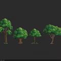 Cartoon Style Green Trees With Different Sizes And Shapes On Black Background 3d model