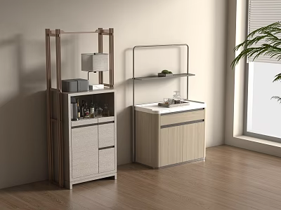 Modern Wooden Storage Cabinets With Shelves Drawers Countertop And Indoor Design 3d model