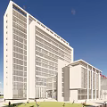 Detailed 3D Model of Modern Hospital Building With Surrounding Roads and Greenery