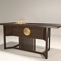 Solid Wood Chinese Style Tea Table and Chairs with Tea Set and Simple Design 3d model