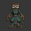 Owl Themed Game Movie Character In Green Cloak With Decorative Outfit