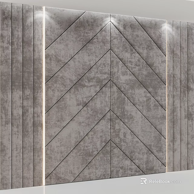 Bedroom Accent Wall Design With Gray Chevron Textured Surface And Frame Lighting 3d model