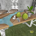 Modern Wooden Coffee Table With Epoxy Resin Top Metal Legs Avocados And Potted Plant