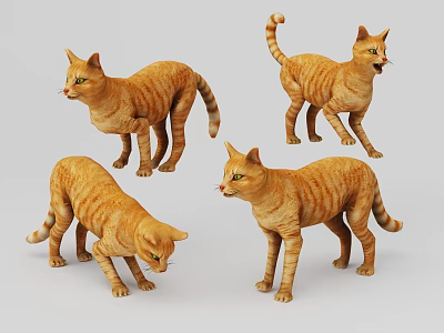 Four Orange Tabby Cats In Different Poses 3d model