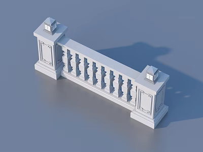 White Balustrade 3D Model With Square Pillars And Circular Decorative Posts 3d model